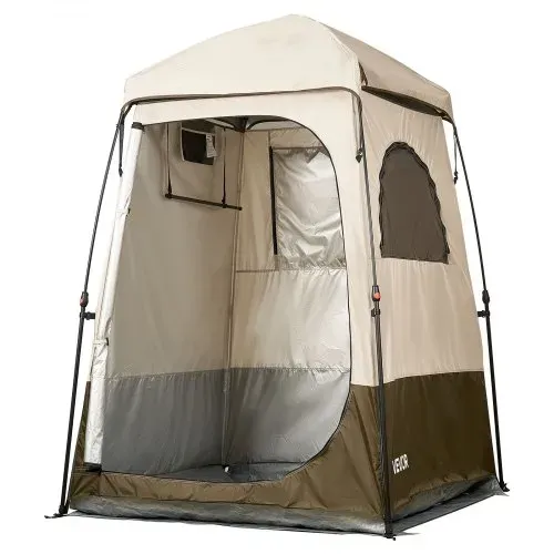 VEVOR Duschzelt mit 1 Raum, Wasserfestes Toilettenzelt (145x145x215 cm), Umkleidezelt inkl. Heringen & Seilen & Tragetasche & Querstange, aus 210D Oxford-Gewebe für Camping Strand Angeln Khaki – Bild 10
