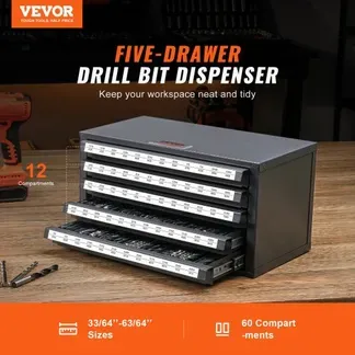VEVOR Bohrer-Spender-Schrank, Bohrer-Organizer-Schrank mit fünf Schubladen für 13,1 mm bis 25 mm Stahl-Bohrer-Spender-Organizer-Schrank mit Etiketten, Stapelbarer Bohrer-Spender Aufbewahrung VEVOR Bohrer-Spender-Schrank, Bohrer-Organizer-Schrank mit fünf Schubladen für 13,1 mm bis 25 mm Stahl-Bohrer-Spender-Organizer-Schrank mit Etiketten, Stapelbarer Bohrer-Spender Aufbewahrung