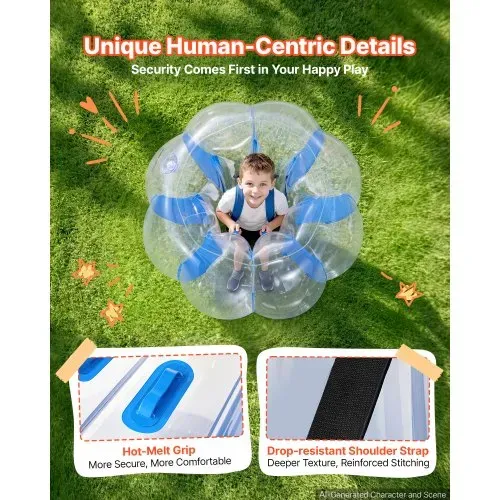 VEVOR 2 x Aufblasbare Bumper Sumo Bälle 0,9 m für Kinder Blau Rot Stoßball für Garten, Camping, Picknick, Rasen & Outdoor, 0,4 mm Starkes PVC, Heißverschweißte Griffe & Stabil Sitzende Schultergurte – Bild 3
