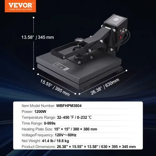 VEVOR Wärme Presse Maschine 38x38 cm Sublimation Drucker Transfer DIY T-shirt – Bild 6