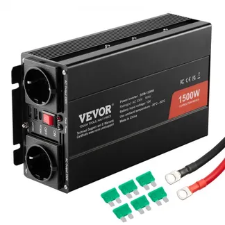 VEVOR Sinus-Wechselrichter, 1500 W DC 12 V AC 230 V Wechselrichter mit 2 AC-Steckdosen 2 USB-Anschlüssen 1 Typ-C-Anschluss 6 Ersatzsicherungen für kleine Haushaltsgeräte wie Smartphone-Laptops VEVOR Sinus-Wechselrichter, 1500 W DC 12 V AC 230 V Wechselrichter mit 2 AC-Steckdosen 2 USB-Anschlüssen 1 Typ-C-Anschluss 6 Ersatzsicherungen für kleine Haushaltsgeräte wie Smartphone-Laptops