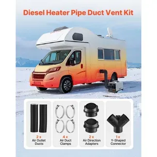 VEVOR Dieselheizungsrohr Warmluftauslass Entlüftungsset mit Y-förmigem Anschlussstück & Luftkanalklemmen, Standheizungs Luftkanal Entlüftungsset für 5 kW 8 kW Dieselheizungen Schwarz VEVOR Dieselheizungsrohr Warmluftauslass Entlüftungsset mit Y-förmigem Anschlussstück & Luftkanalklemmen, Standheizungs Luftkanal Entlüftungsset für 5 kW 8 kW Dieselheizungen Schwarz