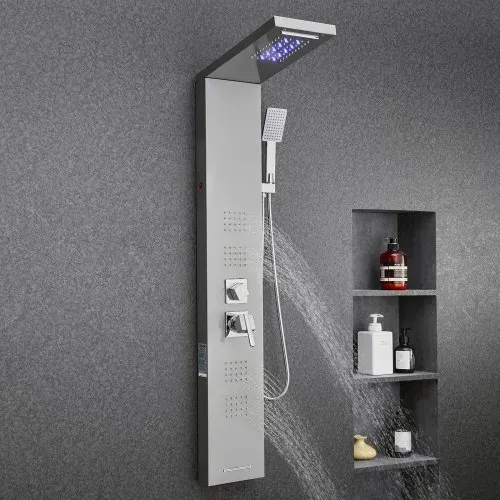 VEVOR Duschpaneel-Turmsystem (5 Modi) mit Regenwasserfall-Duschkopf & LED, (1345 mm) Duschsäule aus gebürstetem Edelstahl, Regenmassagesystem zur Wandmontage, mit Handbrause & 4 Körperbrausen – Bild 7