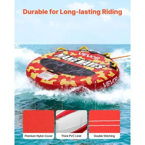 VEVOR Towable Tube für Boote, Wassersport-Schleppreifen für 2 Personen, bis 154 kg Tragfähigkeit, mit Antirutschpolstern, Nylonhülle, Gepolsterten Griffen und Sicherheitsventil, für Seen, Flüsse, Rot – Bild 2