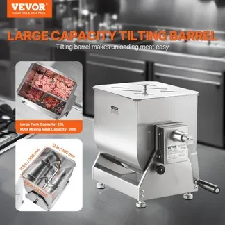VEVOR manueller Fleischmischer Fleischverarbeitungsgerät mit Kippbehälter (maximales Mischen von 13,61 kg Fleisch), Fleischmischer Wurstmischer mit Untersetzungsgetriebe, Handmixer für Hackfleisch VEVOR manueller Fleischmischer Fleischverarbeitungsgerät mit Kippbehälter (maximales Mischen von 13,61 kg Fleisch), Fleischmischer Wurstmischer mit Untersetzungsgetriebe, Handmixer für Hackfleisch