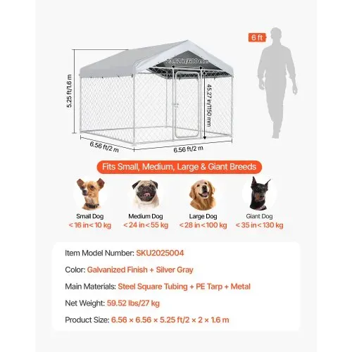 VEVOR Hundezwinger, 2x2x1,6 m, Hundehütte mit Sicherheitsschloss, Outdoor Hundehaus mit UV-Beständiger & Wasserdichter Dachabdeckung, Robuste Hundegehege/Auslauf für Große Hunde – Bild 6