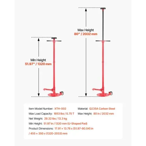 VEVOR Unterhub-Stützständer 1 t Rollbar, Höhenverstellbarer (1320–2033 mm) Wagenheberständer mit Kugelgelagertem Drehgriff & Pedal, zur Unterstützung von Fahrzeugkomponenten Autoreparatur – Bild 6