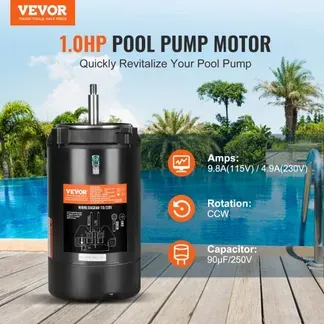 VEVOR 1 PS Poolpumpenmotor, 56J Rahmen, 115V(9.8 Ampere)/230V(4.9 Ampere) 3450 U/min, 60Hz, 1.4 Betriebsfaktor, 90μF/250V Kondensator, CCW Rotation Rundflansch Ersatzmotor VEVOR 1 PS Poolpumpenmotor, 56J Rahmen, 115V(9.8 Ampere)/230V(4.9 Ampere) 3450 U/min, 60Hz, 1.4 Betriebsfaktor, 90μF/250V Kondensator, CCW Rotation Rundflansch Ersatzmotor