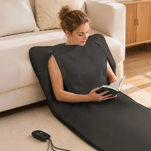 VEVOR Infrarot-Saunadecke mit Armlöchern Infrarotdecke 180 x 80 cm Schwarz, Tragbare Wärmedecke für Schwitzen Entspannung Detox, Temperaturregelung, 20-60 min Timer, Oxford-Gewebe, mit Tragetasche – Bild 7