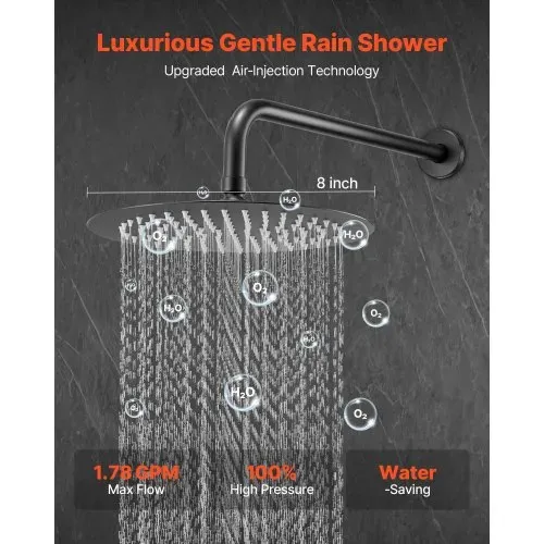 VEVOR Duscharmatur Regenduschsystem fürs Badezimmer Duschsystem mit 203 mm runden Regenduschkopf & Handbrause, wandmontierte Badezimmerarmaturen mit Messingventil & Zierset, Mattschwarz VEVOR Duscharmatur Regenduschsystem fürs Badezimmer Duschsystem mit 203 mm runden Regenduschkopf & Handbrause, wandmontierte Badezimmerarmaturen mit Messingventil & Zierset, Mattschwarz