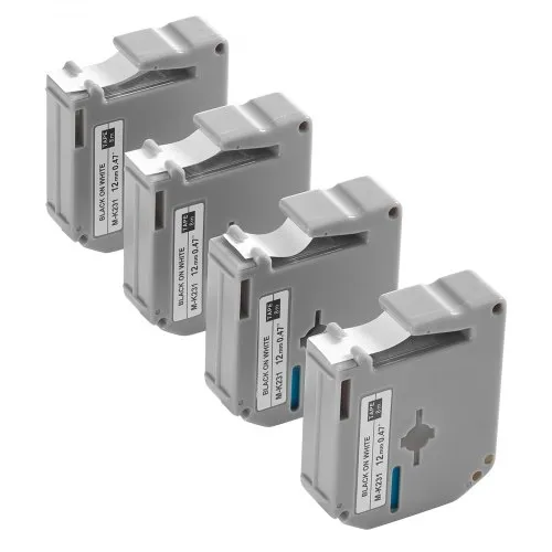 VEVOR Schriftband, 4er-Pack, 12 mm Bandbreite, Schwarz auf Weiß, kompatibel mit verschiedenen Brother-Etikettiergeräten, PT-M95, PT-90, PT-70BM, PT-85, PT-80, Ersatz für M-K231 VEVOR Schriftband, 4er-Pack, 12 mm Bandbreite, Schwarz auf Weiß, kompatibel mit verschiedenen Brother-Etikettiergeräten, PT-M95, PT-90, PT-70BM, PT-85, PT-80, Ersatz für M-K231