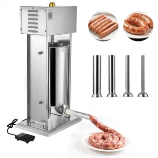 VEVOR elektrischer Wurstfüller 15 L Wurstfüllmaschine Fleischfüller mit stufenloser Geschwindigkeitsregelung & Pedal, Hochleistungsfüller aus Edelstahl mit 4 Wurstfüllrohren, Fleischfüllen VEVOR elektrischer Wurstfüller 15 L Wurstfüllmaschine Fleischfüller mit stufenloser Geschwindigkeitsregelung & Pedal, Hochleistungsfüller aus Edelstahl mit 4 Wurstfüllrohren, Fleischfüllen