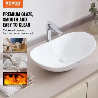 VEVOR Ovales Aufsatzwaschbecken Waschbecken, 592 x 361 x 158 mm, Badezimmer-Aufsatzwaschbecken über der Theke, Keramikwaschbecken moderner Stil, für Toiletten, Hotels, Restaurants, helles Weiß VEVOR Ovales Aufsatzwaschbecken Waschbecken, 592 x 361 x 158 mm, Badezimmer-Aufsatzwaschbecken über der Theke, Keramikwaschbecken moderner Stil, für Toiletten, Hotels, Restaurants, helles Weiß