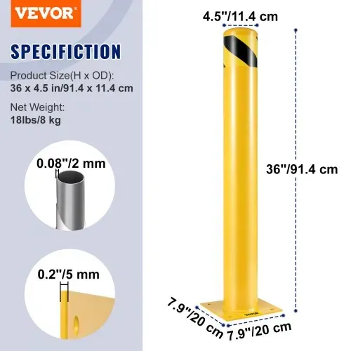 VEVOR 91,4 cm Parkplatz-Sicherheitspoller Parkschrankenpfosten, 20 x 20 cm Parkbarriere Parkpfosten, Parkpfosten Verkehrsstraßenröhre Stange, Geeignet für Innen- und Außenbereiche, Parkplätze – Bild 6