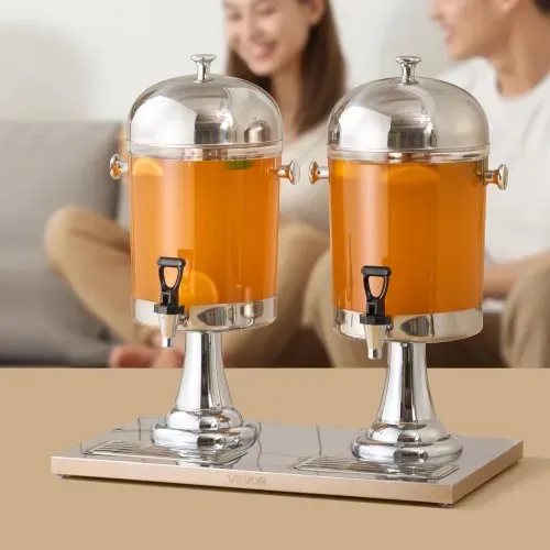 VEVOR Getränkespender (2 x 8 L) für Partys Saftspender (aus Edelstahl + Polycarbonat) mit tropfsicherem Zapfhahn & Sockel Wasserspender für Restaurants Partys, selbstgemachte Getränke Spender – Bild 7