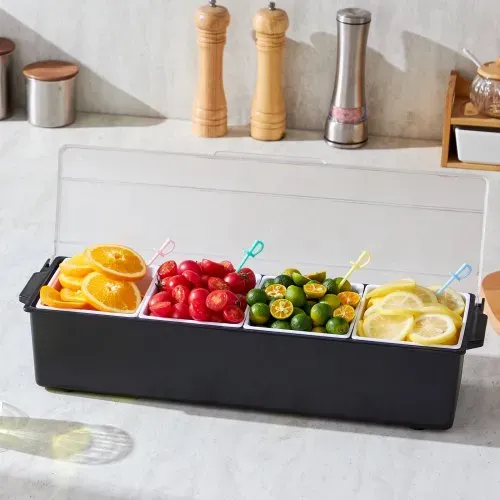 VEVOR gekühlter Gewürzbehälter Zutatenbehälter mit 4 Fächern (800 ml x 4) Präsentationsständer mit Deckel Pizzastation Pizza Belagstation Obstschachtel Servieren von Tacos Salat Obst – Bild 7