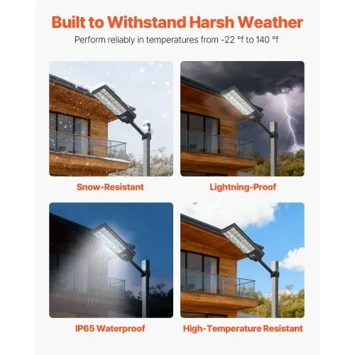 VEVOR Solar Straßenlaterne 450000LM, Straßenlampe 8000W, Solarleuchte mit Dämmerungssensor, LED-Flutlicht mit Bewegungsmelder, IP67 wasserdichte Außenbeleuchtung, für Einfahrt & Hof, 3er-Pack – Bild 5