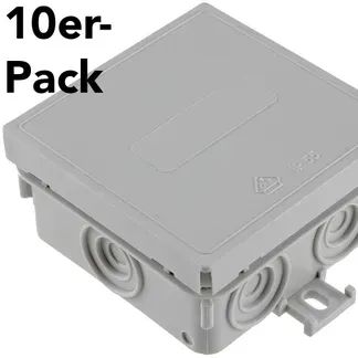 Feuchtraum-Kabelabzweigkasten, 10er Pack 75x75x40mm, IP54, 7-fach, grau Feuchtraum-Kabelabzweigkasten, 10er Pack 75x75x40mm, IP54, 7-fach, grau