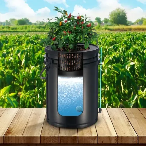 VEVOR DWC Hydroponics Grow System, Hydroponisches Anbausystem mit Top-Drip-Kit, 5-Gallonen-Tiefwasserkultur mit Luftpumpe, Luftstein und Wasserstandsanzeige für Blattgemüse (1 Eimer + Top-Drip-Kit) – Bild 7