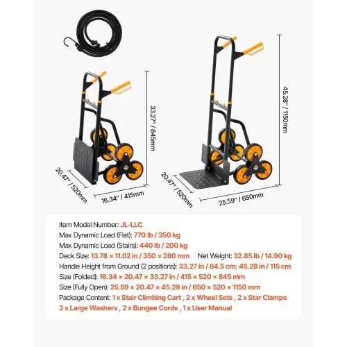 VEVOR Treppensackkarre klappbar, Sackkarre 200 kg Tragkraft, Treppensteiger mit 6 Rädern & 2 Spanngurten, Transportkarre, Treppenkarre, Stapelkarre, ideal für Haushalt, Einkauf & Lager – Bild 6
