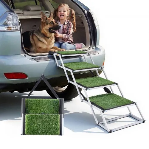 VEVOR Hundetreppe Auto Klappbar 4-Stufig, Extra Breite Hunderampe für Große Hunde mit Rutschfester Oberfläche, Tragbare Einstiegshilfe für Auto, SUV, LKW, Hochbett, Sofa, Tragkraft bis 90 kg VEVOR Hundetreppe Auto Klappbar 4-Stufig, Extra Breite Hunderampe für Große Hunde mit Rutschfester Oberfläche, Tragbare Einstiegshilfe für Auto, SUV, LKW, Hochbett, Sofa, Tragkraft bis 90 kg