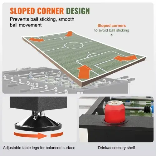 VEVOR Kickertisch, 140 cm Kickertisch in Standardgröße, Indoor-Kickertisch in Voller Größe für Zuhause, Familie und Spielzimmer, Fußball mit Kickertisch-Set, inklusive 4 Bällen und 4 Getränkehaltern – Bild 3
