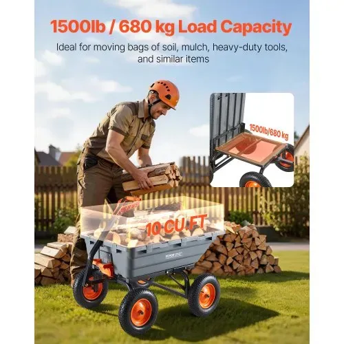 VEVOR Gartenwagen 680 kg, Transportwagen mit Kippfunktion, Handwagen mit Verstellbarem Griff, Drehlagern, Handkarre, Bollerwagen, Bastelwagen, Kippwagen für Pflanzen, Erde, Erntegut VEVOR Gartenwagen 680 kg, Transportwagen mit Kippfunktion, Handwagen mit Verstellbarem Griff, Drehlagern, Handkarre, Bollerwagen, Bastelwagen, Kippwagen für Pflanzen, Erde, Erntegut