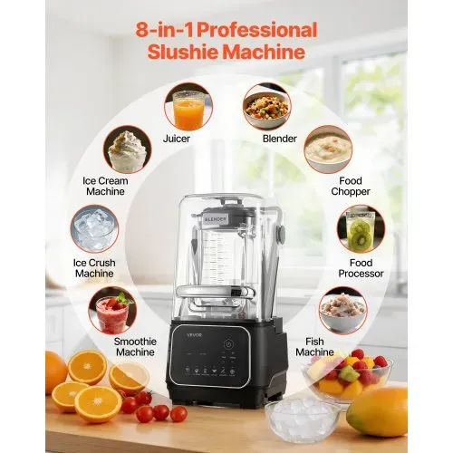 VEVOR Standmixer 2 L Smoothie Mixer mit Schutzabdeckung 2200 W Crushed Ice Maker mit Selbstreinigungsfunktion Einstellbarer Drehzahl 6 Voreingestellte Programme Smoothies Eiscrushing Pürees Schwarz – Bild 2
