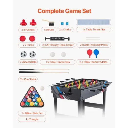 VEVOR 4 in 1 Kombi-Spieltisch-Set Airhockey-Tisch (122 cm), Multi-Kombinationstisch mit Airhockey & Pool-Billard & Tischfußball & Pingpong & Pushern & Pucks, Arcade-Tisch für Familienspielzimmer – Bild 4