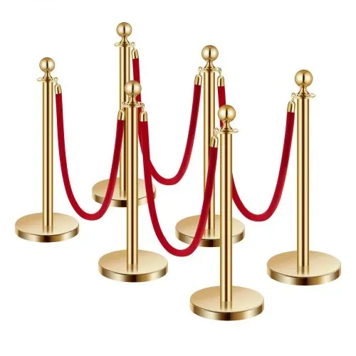VEVOR Absperrpfosten Absperrung (6 Stk.) zur Steuerung von Menschenmengen mit 4 roten Samtseilen (1,5 m lang), Absperrständer aus Edelstahl mit nachfüllbarem Sockel für Ausstellungen Golden – Bild 8