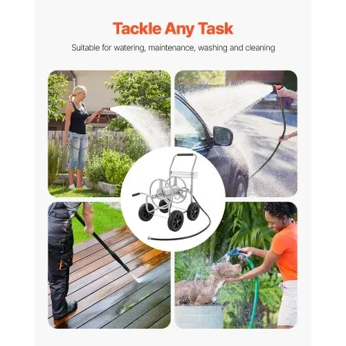 VEVOR Schlauchtrommelwagen, fasst bis zu 76 m x 1,5 cm Schlauch, Garten-Wasserschlauchwagen, mobile Werkzeuge mit 4 Rädern Stahl zum Pflanzen im Freien mit Aufbewahrungskorb, für Garten, Hof, Rasen – Bild 6