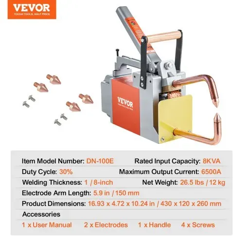 VEVOR Tragbarer Punktschweißer 1/8 Zoll dicker Punktschweißer mit 8 KVA Eingangskapazität – Bild 6