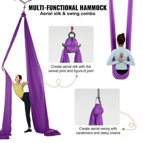 VEVOR Aerial Yoga Hängematte Set 8 x 2,8 m, Lila Aerial Yoga Swing Air Fliegen, Indoor Aerial Yoga Hammock Swing 1000 kg Max. Tragfähigkeit, inkl. Yoga-Socken & Stahlkarabiner & Alu-Drehgelenk – Bild 4
