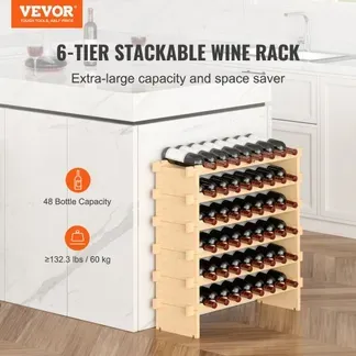 VEVOR Weinregal Weinständer für 48 Flaschen, BambusßFlaschenregal mit 6 Fächern, Stapelbar Vintage Weinständer Metall für Keller, Bar, Lagerraum usw. Flaschenhalter Weinflaschenregal 60 kg Belastbar VEVOR Weinregal Weinständer für 48 Flaschen, BambusßFlaschenregal mit 6 Fächern, Stapelbar Vintage Weinständer Metall für Keller, Bar, Lagerraum usw. Flaschenhalter Weinflaschenregal 60 kg Belastbar
