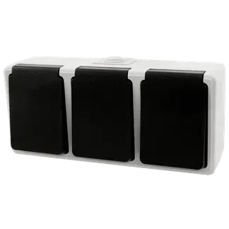 Feuchtraum Dreifach-Steckdose McPower “Taff“, 250V~/16A, IP44, AP, grau Feuchtraum Dreifach-Steckdose McPower “Taff“, 250V~/16A, IP44, AP, grau