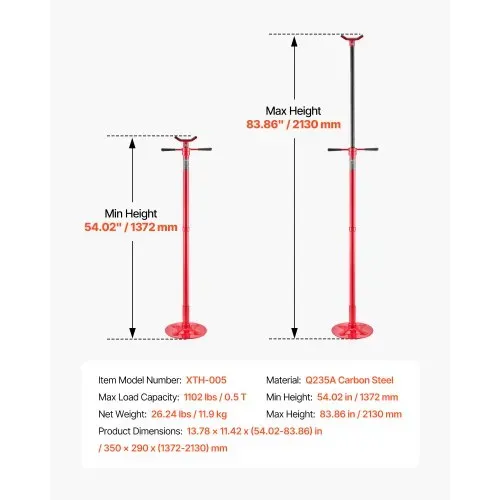 VEVOR Unterhub-Stützständer 0,5 t, Höhenverstellbarer (1372–2130 mm) Wagenheberständer mit Kugelgelagertem Drehgriff & Selbstsichernder Gewindeschraube, zur Unterstützung von Fahrzeugkomponenten – Bild 6