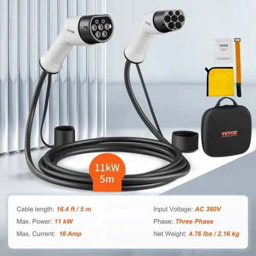 VEVOR Typ2 Ladekabel für Elektroauto/Hybrid EV Ladekabel E-Autoladekabel Wallbox 11kw TPU-Ladekabel 5m Kabellänge 3-Phase AC 380V Typ2 auf Typ2 Wasser-/Staubdicht Mit allen Typ-2-Modellen Kompatibel – Bild 6