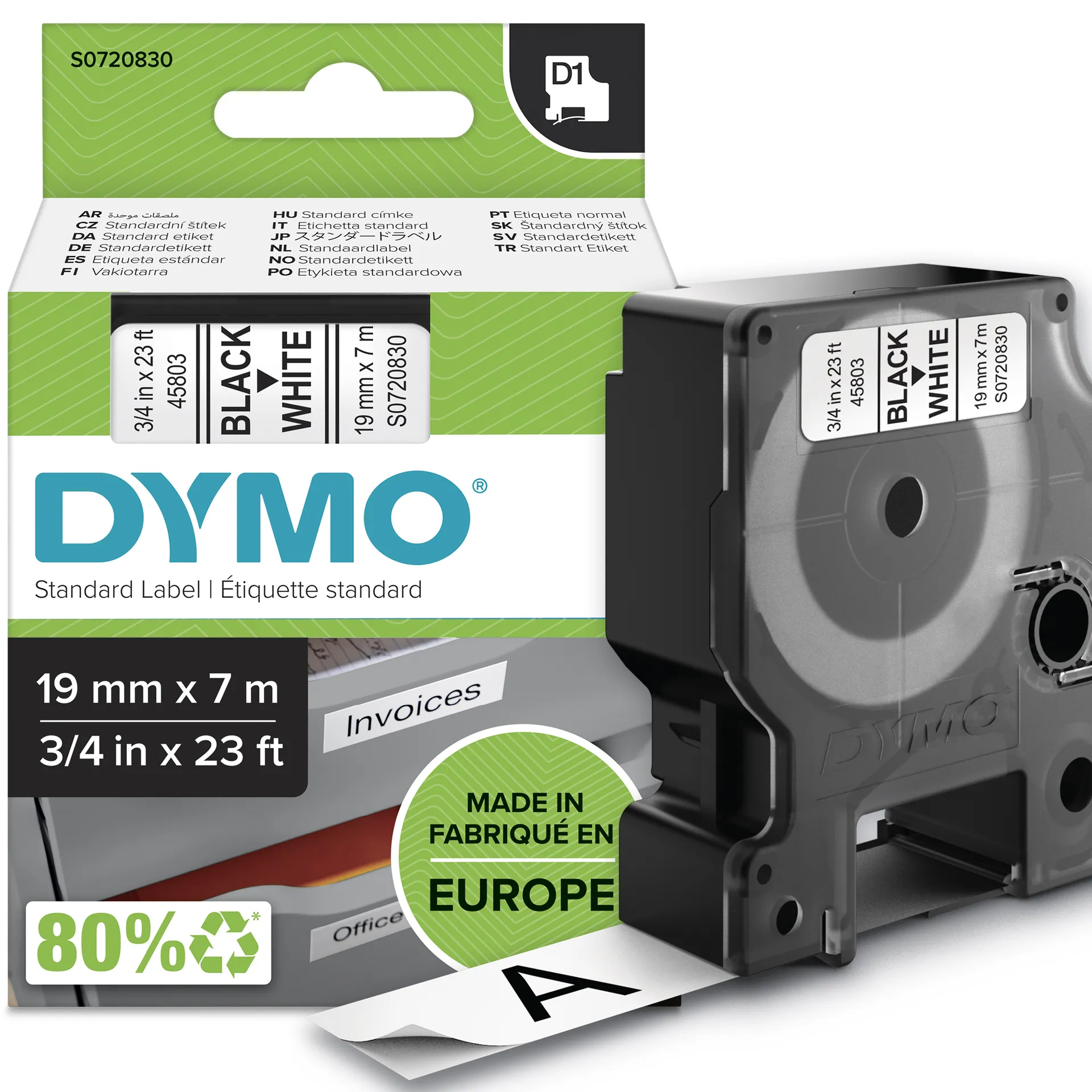 DYMO Original D1-Etikettenband | schwarz auf weiß | 19 mm x 7 m | selbstklebendes Schriftband | für LabelManager-Beschriftungsgerät DYMO Original D1-Etikettenband | schwarz auf weiß | 19 mm x 7 m | selbstklebendes Schriftband | für LabelManager-Beschriftungsgerät