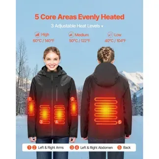 VEVOR Beheizte Jacke für Damen mit 7,4-V-Akku, elektrischer Softshell-Heizmantel, winddichte Heizjacke leichte Oberbekleidung mit 5 Heizzonen und 3 Heizstufen, maschinenwaschbar, XL VEVOR Beheizte Jacke für Damen mit 7,4-V-Akku, elektrischer Softshell-Heizmantel, winddichte Heizjacke leichte Oberbekleidung mit 5 Heizzonen und 3 Heizstufen, maschinenwaschbar, XL