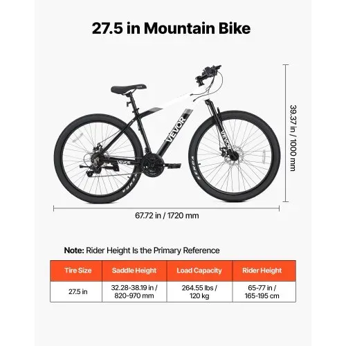 VEVOR Mountainbike für Damen und Herren 27,5 Zoll Fahrrad 21-Gang Ideal für Erwachsene, Rahmen aus Aluminiumlegierung, mit Federgabel, 120 kg Tragkraft, Klingel, Reflektoren & Lampenhalterung – Bild 6