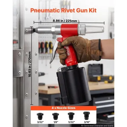 VEVOR Druckluft Nietmutternzange Set mit 4 Nasenstücken 2,4/3,2/4,0/4,8mm, Pneumatische Blindnietzange Set für Automobil Industrie Heimwerkerprojekt, 1100kg Zugkraft, Max. 16mm Hub, 360° Nietengriff VEVOR Druckluft Nietmutternzange Set mit 4 Nasenstücken 2,4/3,2/4,0/4,8mm, Pneumatische Blindnietzange Set für Automobil Industrie Heimwerkerprojekt, 1100kg Zugkraft, Max. 16mm Hub, 360° Nietengriff