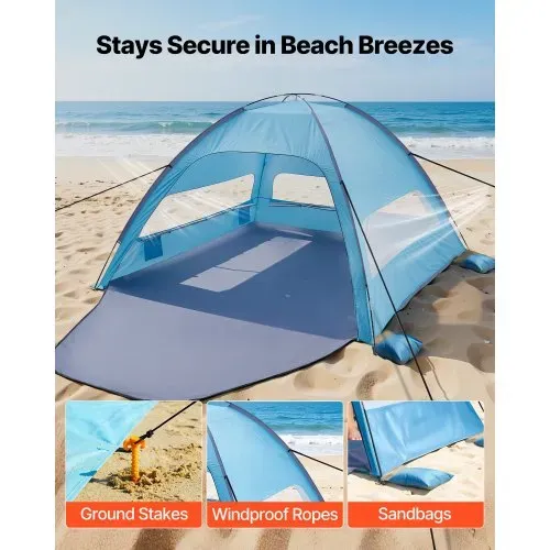 VEVOR Strandmuschel Sonnenschutz für 8 Personen, UPF 50+ Schutz, Tragbares Strandzelt mit Tragetasche & Bodenverankerungen, Leichter Strandsonnenschirm für Camping Angeln Picknick, Sonnenzelt – Bild 3