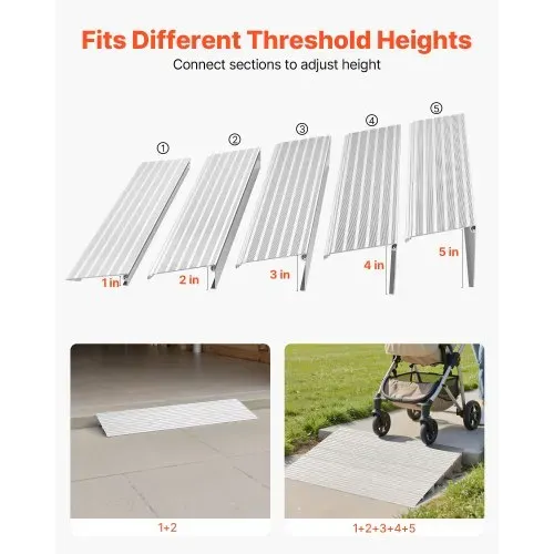 VEVOR Türschwellenrampe, 677x865x138 mm, Rollstuhlrampe aus Aluminiumlegierung mit einer Tragkraft von 360 kg, Bordsteinrampen für Heimtreppen für Rollstühle Roller Gehhilfen Fahrräder Dreiräder – Bild 5