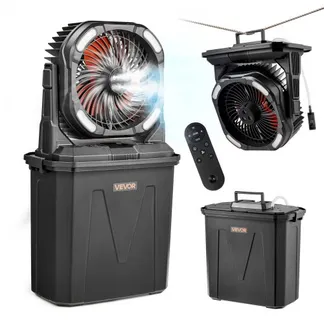 VEVOR Camping Ventilator, 2700 U/min Motor, Nebelfan, Nebelventilator mit 9-L-Wassertank, 10000-mAh-Akku, 4 Windstufen & 5 Beleuchtungsmodi, Tragbarer Standventilator für Camping, Angeln & Reisen VEVOR Camping Ventilator, 2700 U/min Motor, Nebelfan, Nebelventilator mit 9-L-Wassertank, 10000-mAh-Akku, 4 Windstufen & 5 Beleuchtungsmodi, Tragbarer Standventilator für Camping, Angeln & Reisen