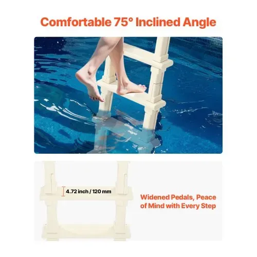 VEVOR Poolleiter, 75° geneigte 5-Stufen-Treppe mit Doppelhandlauf, Pool Einstieg, 136kg Tragkraft, für 122–137cm große eingebaute & oberirdische Pools auf jeder Deckoberfläche im Innen- & Außenbereich – Bild 3
