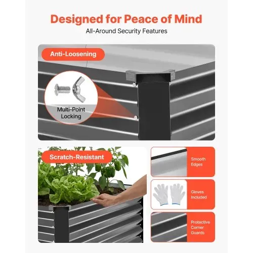 VEVOR Hochbeet Metall 2er-Pack 203x102x46 cm, Rechteckiges Gartenbeet, Pflanzkasten-Set für den Außenbereich, Gemüsebeet mit Handschuhen, Blumenbeet, Pflanzbeet, Pflanzkurbel für Blumen & Gemüse – Bild 5
