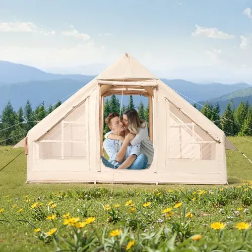 VEVOR Aufblasbare Zelte für Camping 3x2x2m, 3–5 Personen, 300D Oxford 4-Jahreszeiten-Glamping-Zelt mit Handpumpe, Ofenanschluss, 2 Türen & 2 Netzfenstern, inkl. Aufbewahrungstasche für Transport – Bild 7