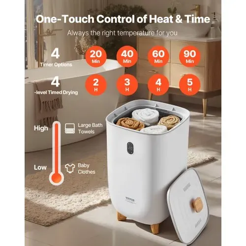 VEVOR 35L großer Handtuchwärmer-Eimer, Handtuchwärmer mit LED-Bildschirm und Trockenfunktion, intelligenter Handtuchwärmer mit einstellbarem Timer für Badezimmer, Bademantel, Decke und Pyjama, automatische Abschaltung, weiß – Bild 5
