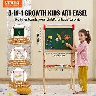 VEVOR Kunststaffelei für Kinder, 3-in-1-Kunststaffelei aus Holz, mit magnetischem Whiteboard, Kreidetafel und Papierrolle, verstellbares stehendes Zeichenbrett mit Malzubehör für Kinder ab 3 Jahren VEVOR Kunststaffelei für Kinder, 3-in-1-Kunststaffelei aus Holz, mit magnetischem Whiteboard, Kreidetafel und Papierrolle, verstellbares stehendes Zeichenbrett mit Malzubehör für Kinder ab 3 Jahren