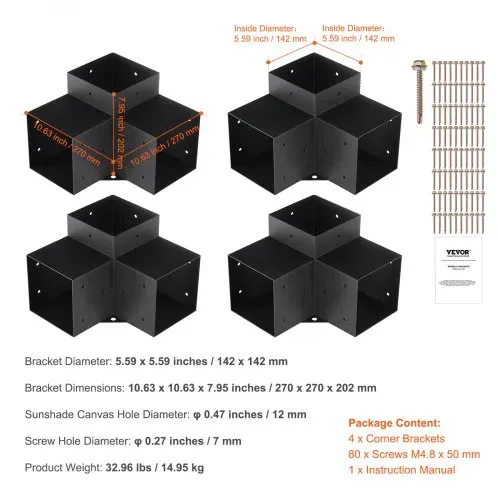 VEVOR 4er-Set Pfostenverbinder aus 2 mm dicken Stahlplatten Pfostenecke Pergola Eckverbinder Holzverbinder 90°-Stiefelstruktur Eckhalterung Holzbalken Pavillon Halterungs Set 270 x 270 x 202 mm – Bild 10